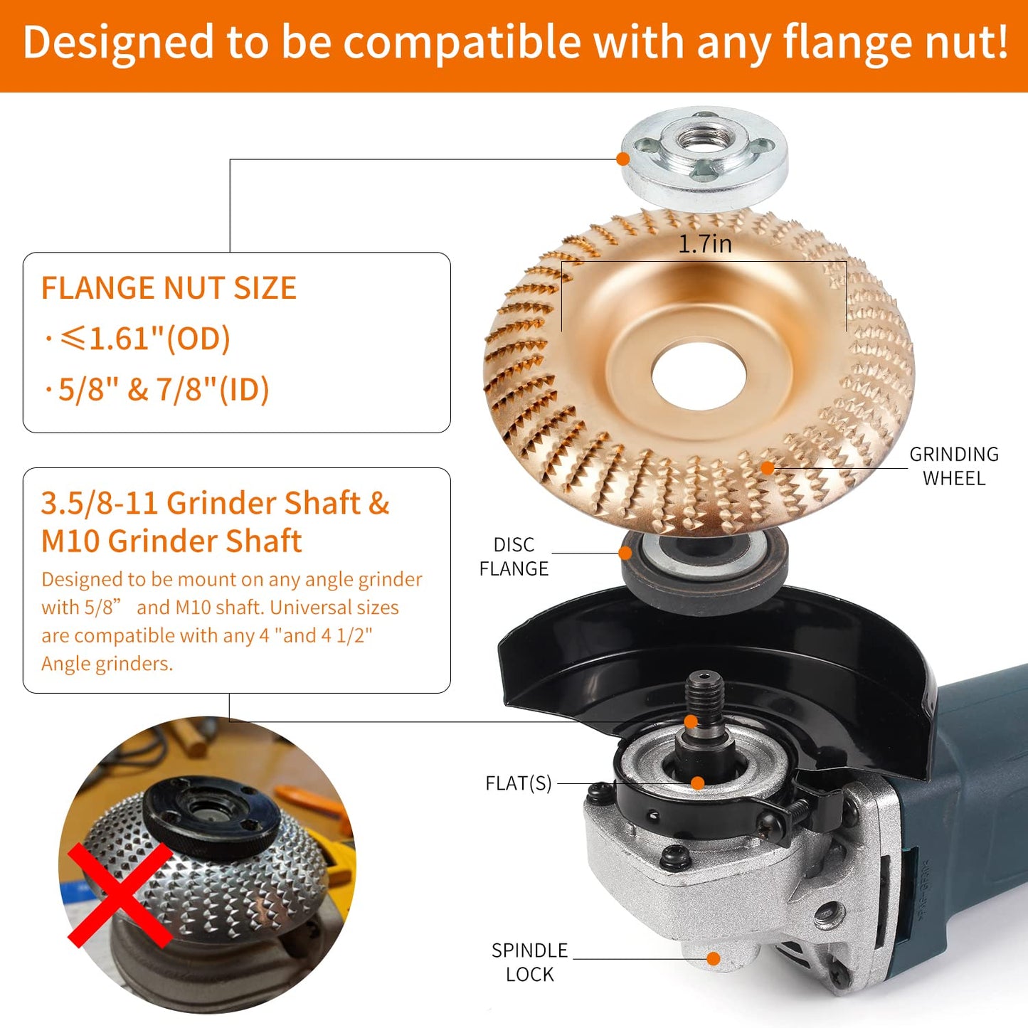 Pomsare 5PCS Angle Grinder Wood Carving Disc Set, 4 and 4 1/2 Angle Grinder Attachments with 5/8 inch Arbor, StumpGrinder Tool Grinding Wheel Shaping Disc for Wood Cutting, Cutting Wheel
