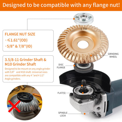 Pomsare 5PCS Angle Grinder Wood Carving Disc Set, 4 and 4 1/2 Angle Grinder Attachments with 5/8 inch Arbor, StumpGrinder Tool Grinding Wheel Shaping Disc for Wood Cutting, Cutting Wheel
