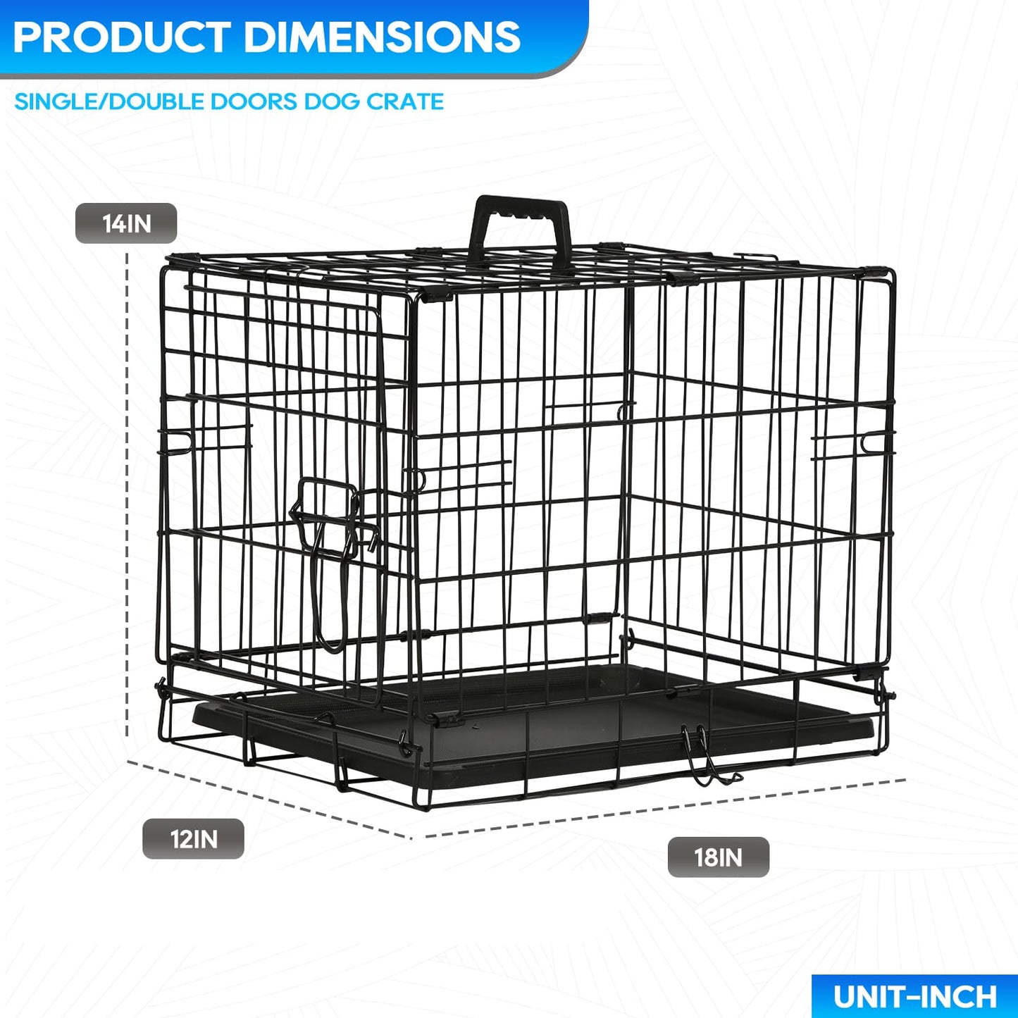 FDW Dog Crate for Small Dogs 18 Inch Folding Metal Wire Pet Cage Single Door W/Divider Panel Indoor Outdoor Kennel Leak-Proof Plastic Tray,Black