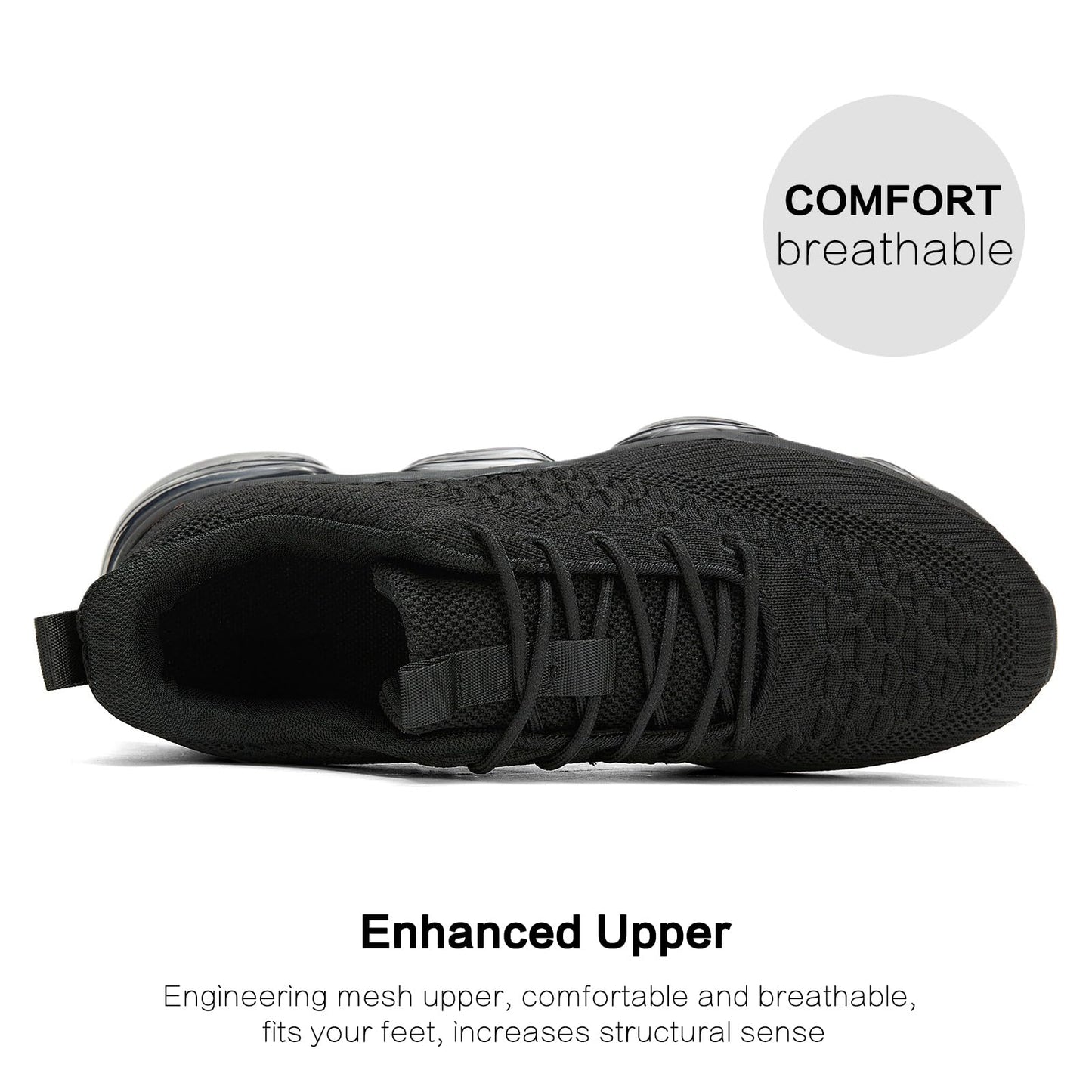 Men's Air Cushion Running Shoes Breathable Tennis Fashion Sneakers Non Slip Workout Casual Sport Shoes Gym Training Comfortable Walking Shoes All Black