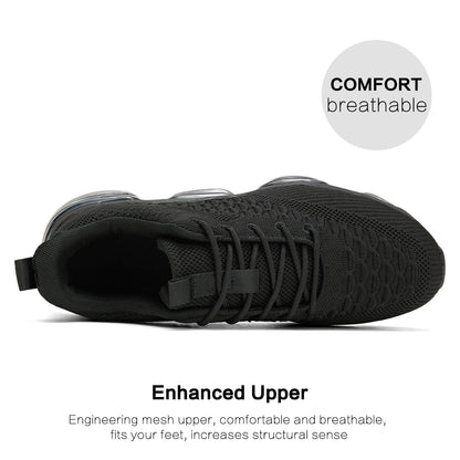 Men's Air Cushion Running Shoes Breathable Tennis Fashion Sneakers Non Slip Workout Casual Sport Shoes Gym Training Comfortable Walking Shoes All Black