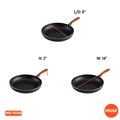 IMUSA USA Woodlook 8" Black Stone Fry Pan Handle and Speckled Nonstick Interior, 8"