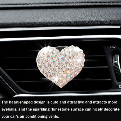 Osilly Car Bling Air Vent Clips, 2 Pcs Bling Heart Charm Air Conditioning Outlet Clip, Crystal Rhinestone Accessories, Sparkly Car Interior Decoration Cute Accessories for Women Girls（White）