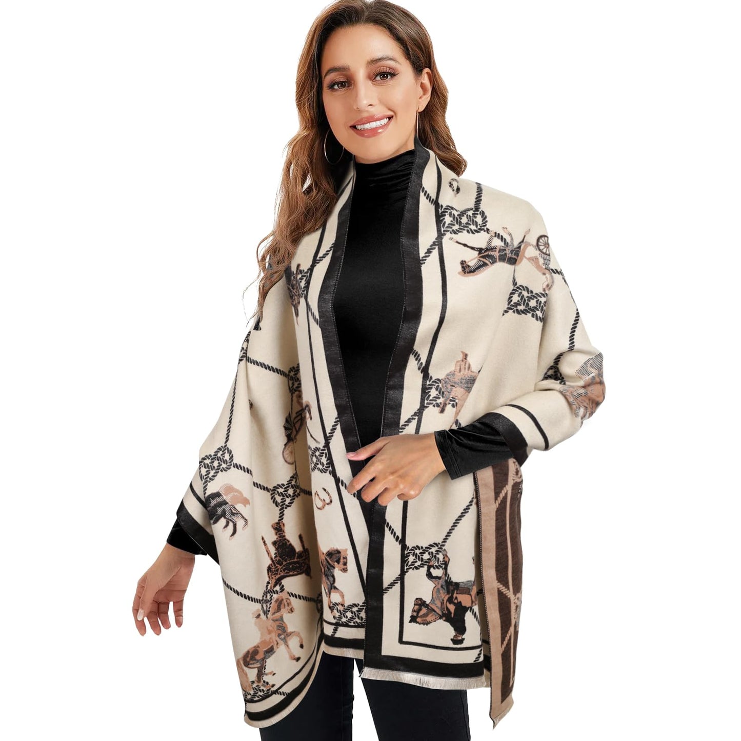 EXTREE Scarfs for Women Pashmina Silky Shawl Wrap for Evening Dressing Blanket Open Front Poncho Cape