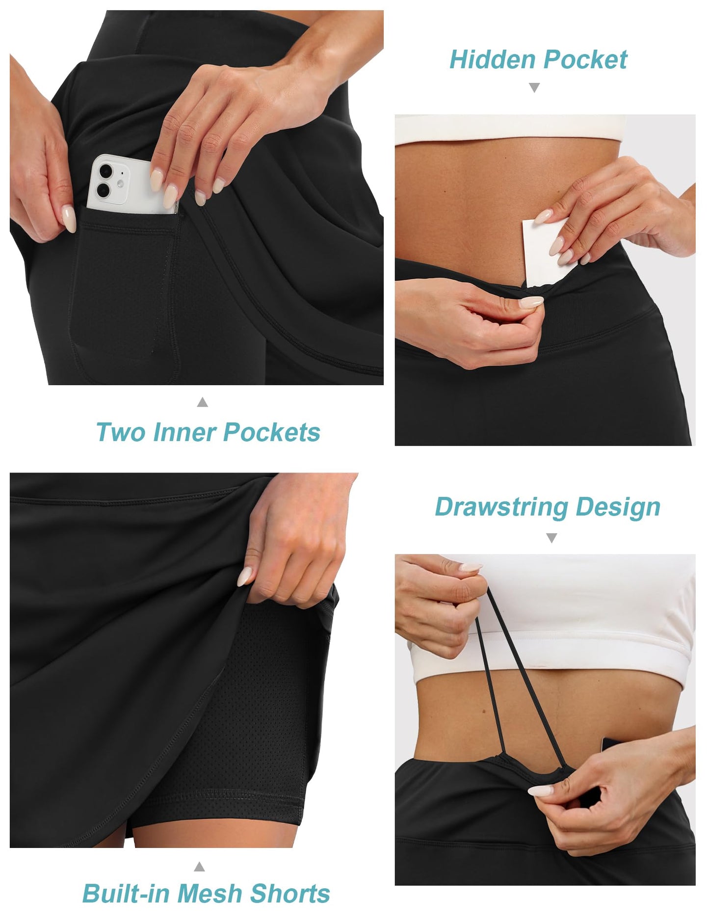 LouKeith 19" Knee Length Skorts Skirts for Women Tennis Skirts Athletic Golf Skorts Casual Workout Skirt with Shorts Pockets Black XL