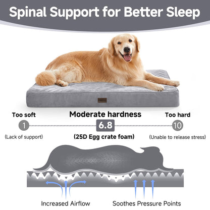 OhGeni Orthopedic Waterproof & Machine Washable Dog Bed for Medium Large Pets, Suitable for Crates, Cat Mat with 25D Egg Crate Foam, Non-Slip Bottom & Removable Cover, 35 Inches(Gray)