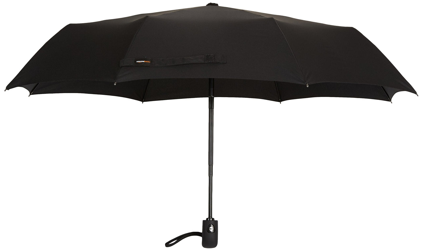 Amazon Basics Round Travel Umbrella for Rain, Compact Umbrella with Auto Open/Close, Strong Alloy Steel Frame, Compact Size for Backpacks/Handbags (11" Long When Closed), One Size, Black