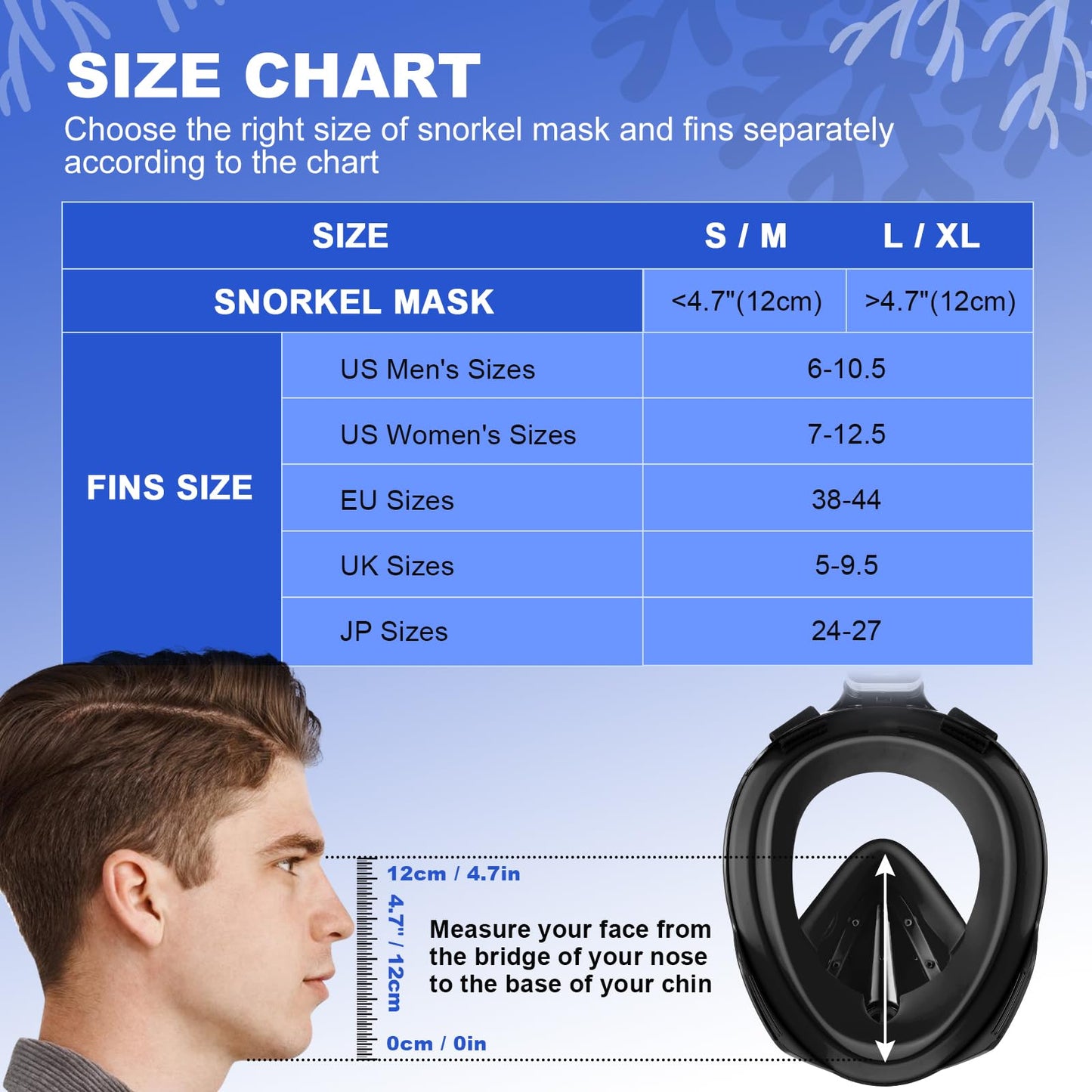 Odoland Snorkeling Packages, Full Face Snorkel Mask for Adults & Youth with Camera Mount, Adjustable Swim Fins, Anti-Fog Anti-Leak Diving Gear for Men Women Teens, Black, S/M