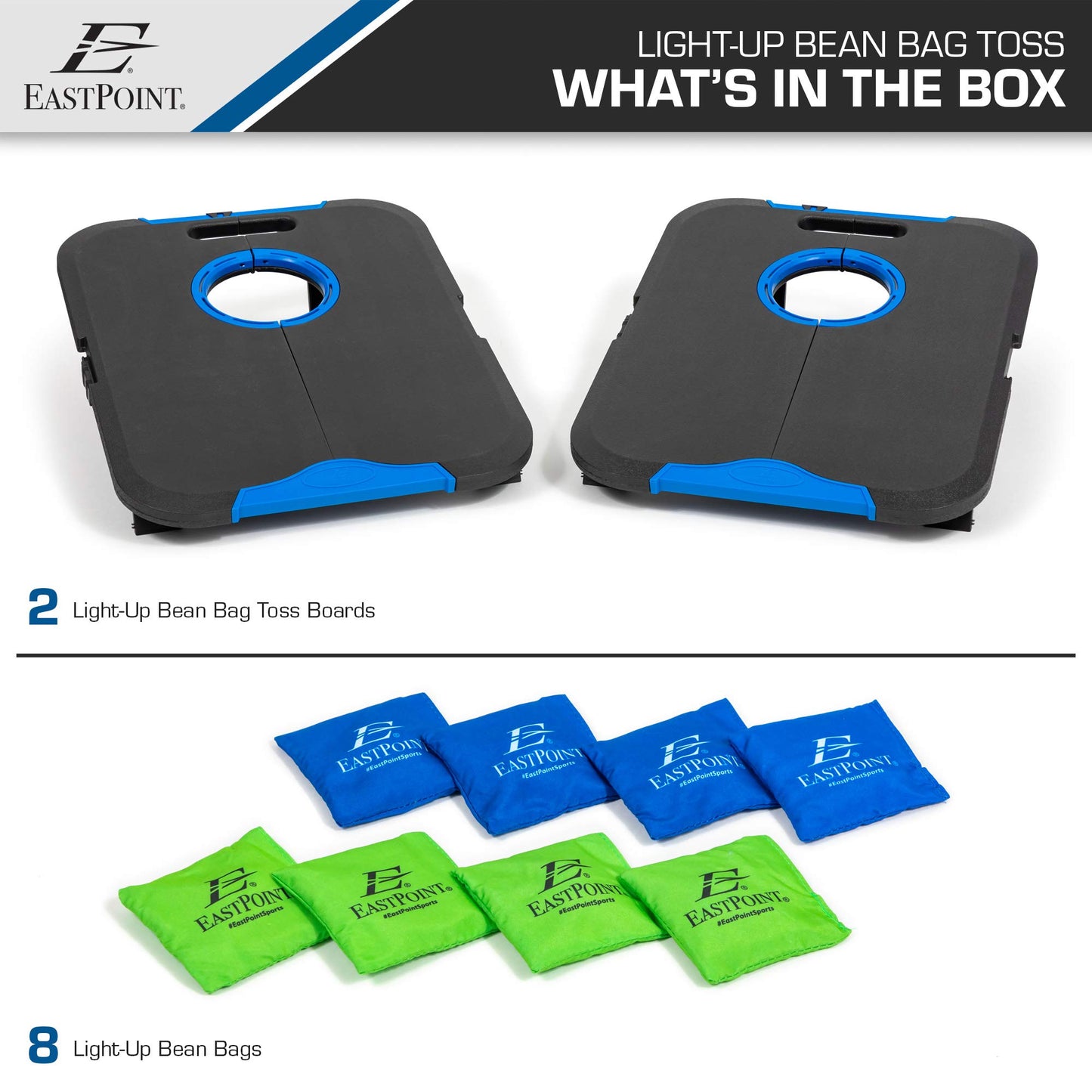 EastPoint Sports Light-Up Bean Bag Toss Outdoor Game - Cornhole-Style Team Fun for Parties Tailgates Cookouts and More Light Up Cornhole Set