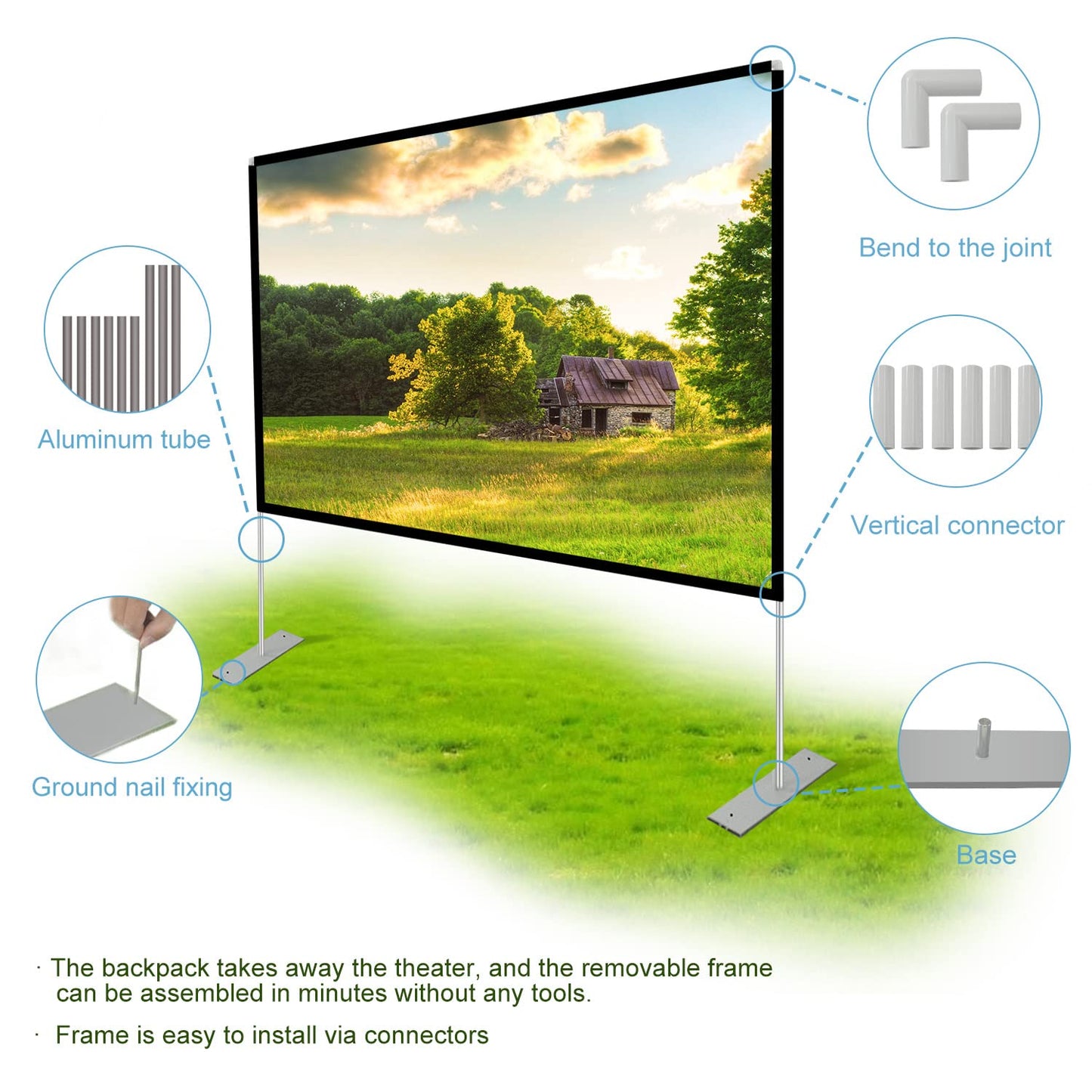 Projector Screen with Stand 120 inch 16:9 HD 4K Outdoor Indoor Projection Screen for Home Theater 3D Fast-Folding Projector Screen with Stand Legs and Carry Bag Projection Movie Wrinkle-Free