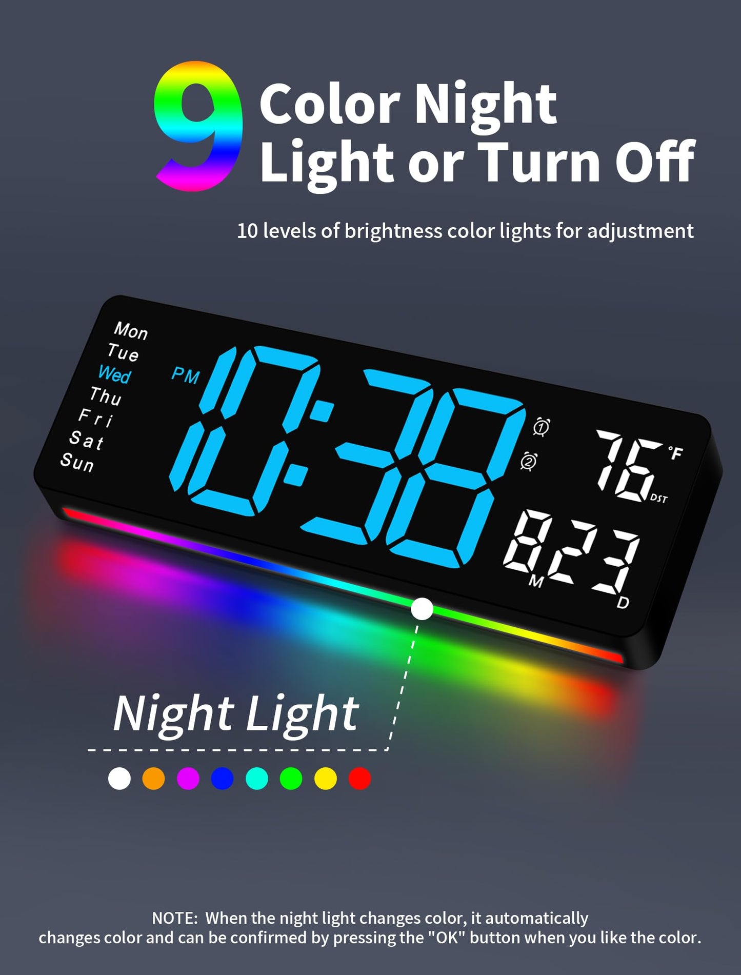 MASHI Digital Wall Clock, 16" Large Display Digital Clock with Remote Control, Auto-Dimming Wall Clock with Night Light, DST, Date Week,Temp for Living Room, Bedroom, Decor, Gift for Elderly