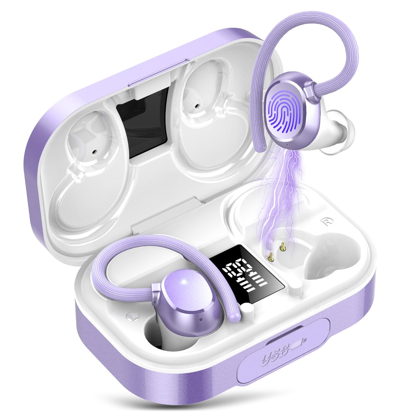 KT1 Wireless Earbuds V5.3 Bluetooth Earbuds 120Hrs Playtime, 4.7g Mini Size Painless Wear, IPX7 Waterproof, Deep Bass 2.0, Over-Ear Ear Buds Wireless Bluetooth Headphones for Sport Running(Purple)
