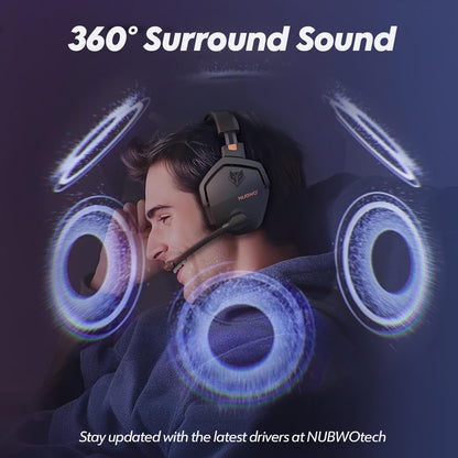 NUBWO G06 Dual Wireless Gaming Headset with Microphone for PS5, PS4, PC - 23ms Low Latency Audio - 100-Hour of Playtime - 50mm Drivers (Black-Orange)