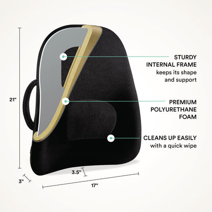 ObusForme Lowback Backrest Support – Lower Back Padded Seat Cushion and Lumbar Support Pillow, Portable Posture Support with Soft and Durable Foam