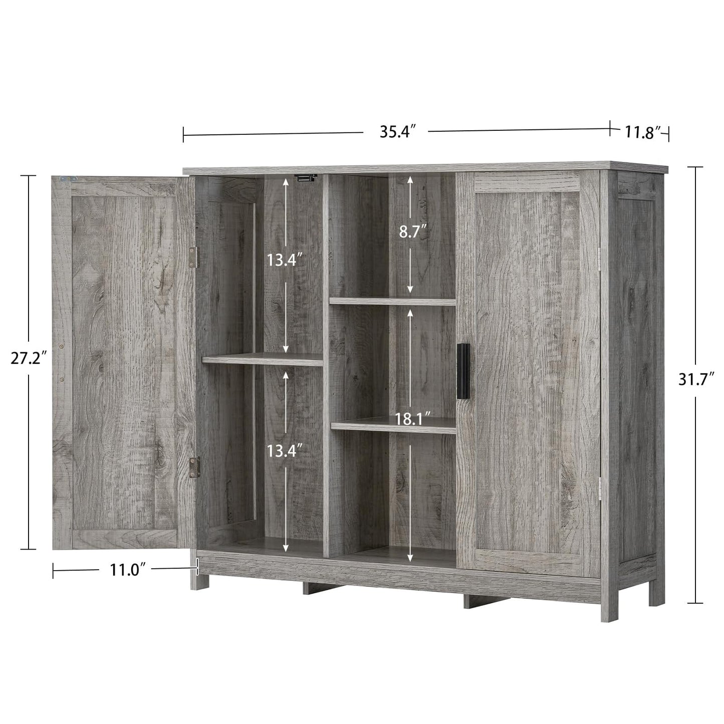 Iwell Storage Cabinet with 2 Doors and 4 Adjustable Shelves, Buffet Cabinet with Storage, Floor Cabinet for Living Room, Entryway, Kitchen, Rustic Gray