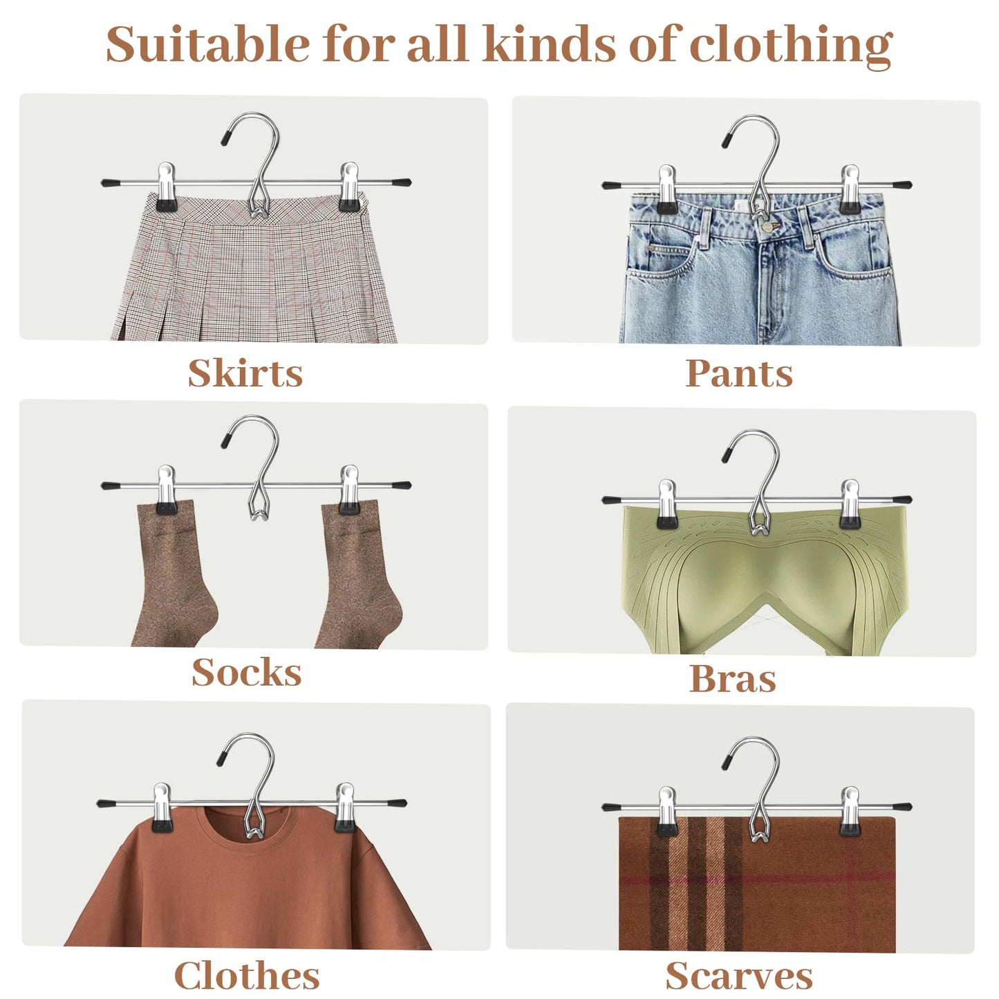 Pants Hangers Space Saving,Stackable Skirt Hangers with Clips, Hanging Closet Organizer and Storage,Clothes Hangers, College Dorm Essentials Apartment Essentials- 8 Pack