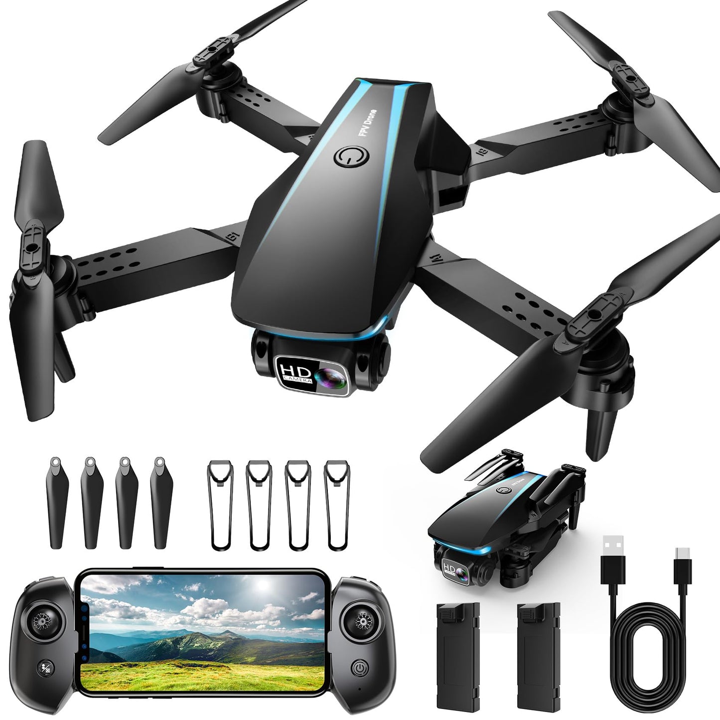 Oddire Mini Drone with Camera - Drones for Kids Adults, 1080P HD Foldable Drone with Stable Hover, Auto-Follow, Trajectory Flight, Gravity Control, 90° Adjustable Lens, One Key Take Off/Land, 3D Flip