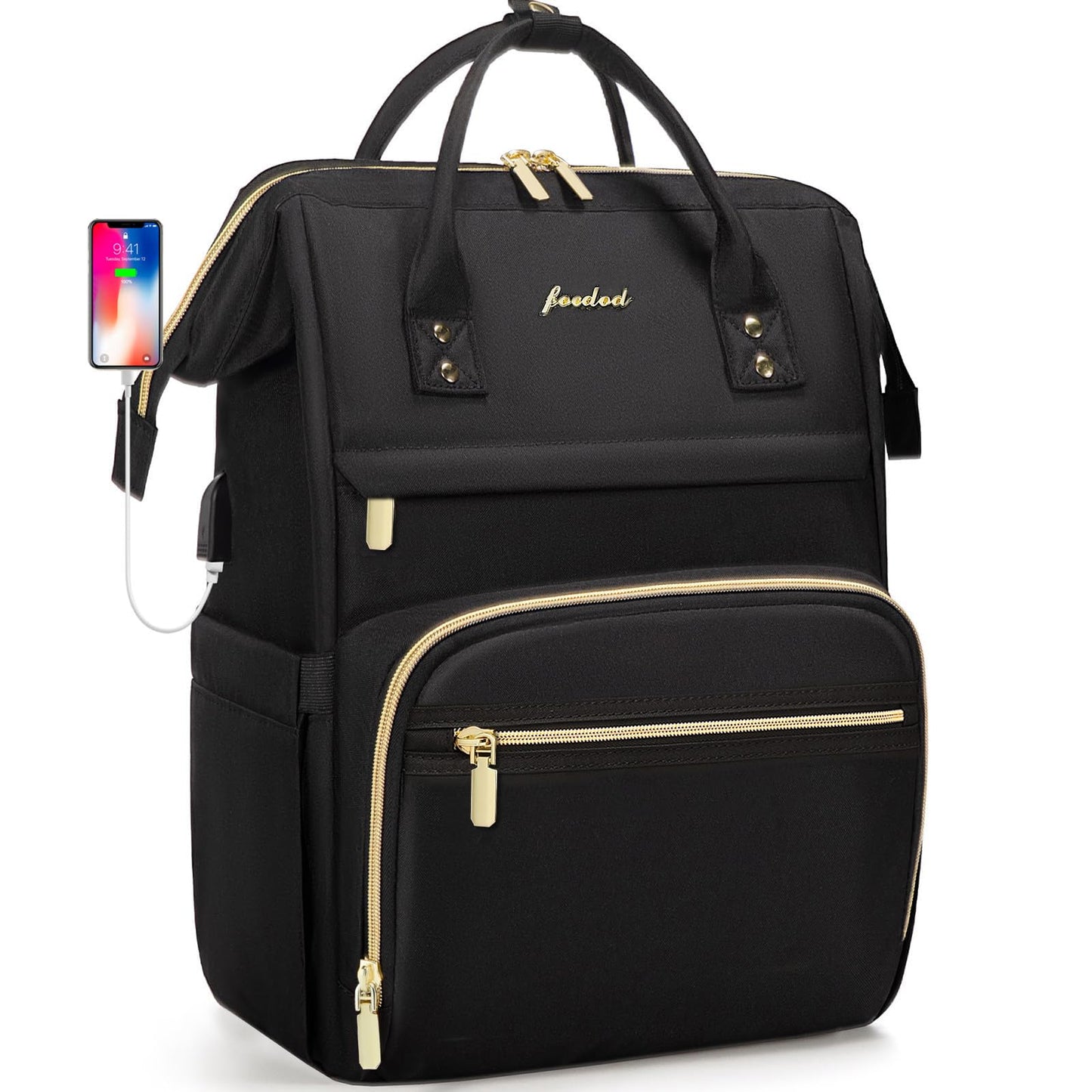 Focdod Women Laptop Backpack Teacher Bags: 17.3 Inch Nurse Computer Backpack with USB Port Work Bag Stylish Travel Daypack Bookbag Waterproof for Business Woman Gifts BLACK