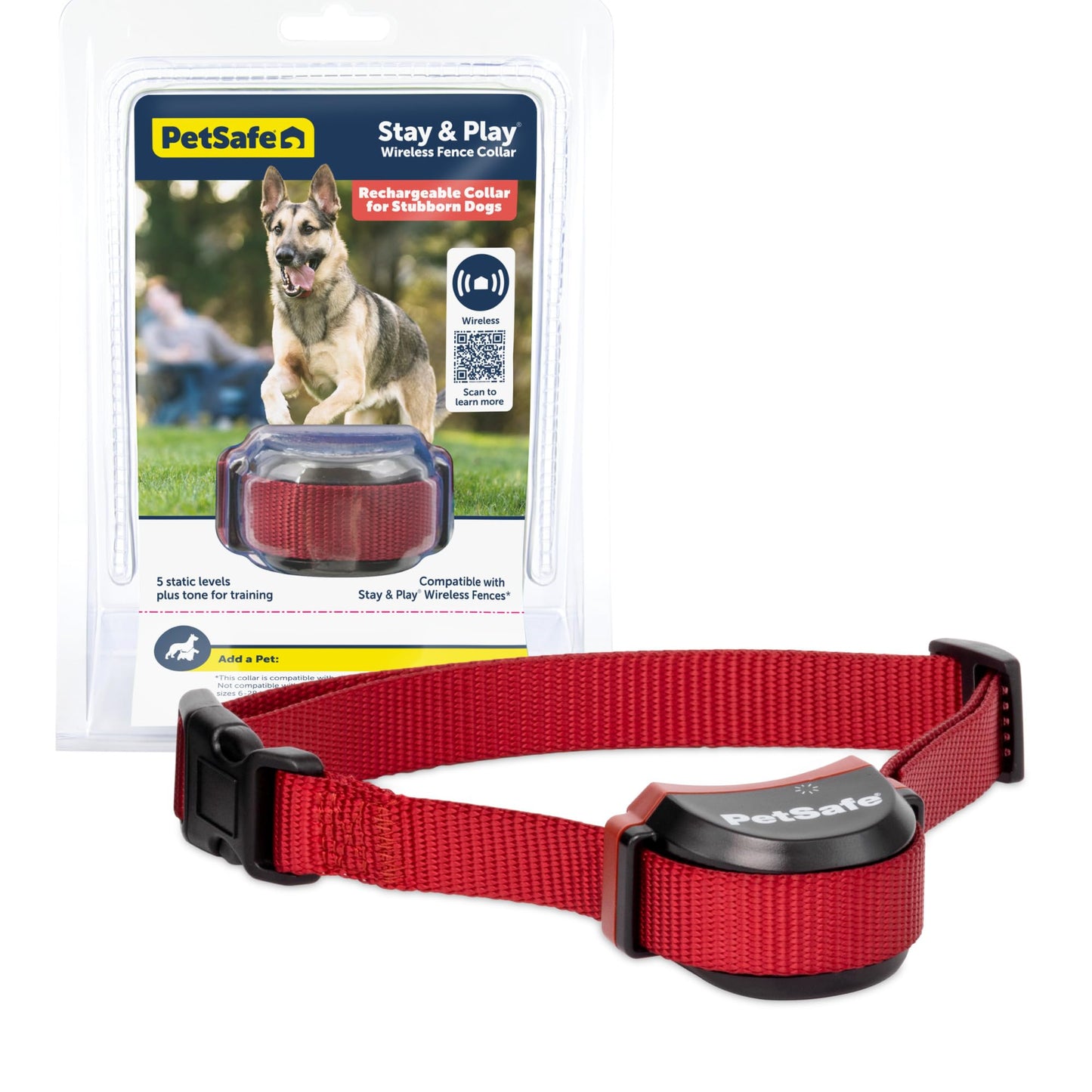 PetSafe Stay & Play Wireless Fence Receive Collar for Stubborn Dogs - Rechargeable & Waterproof Receiver Collar with Quick Charge in 2-3 Hours - for Dogs 5lb+
