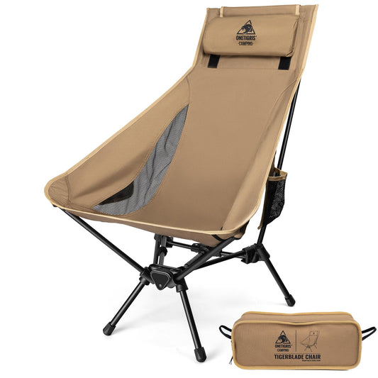 OneTigris Tigerblade High Back Camping Chair with Pillow Design, Comfortable Widened Seat Folding Chair