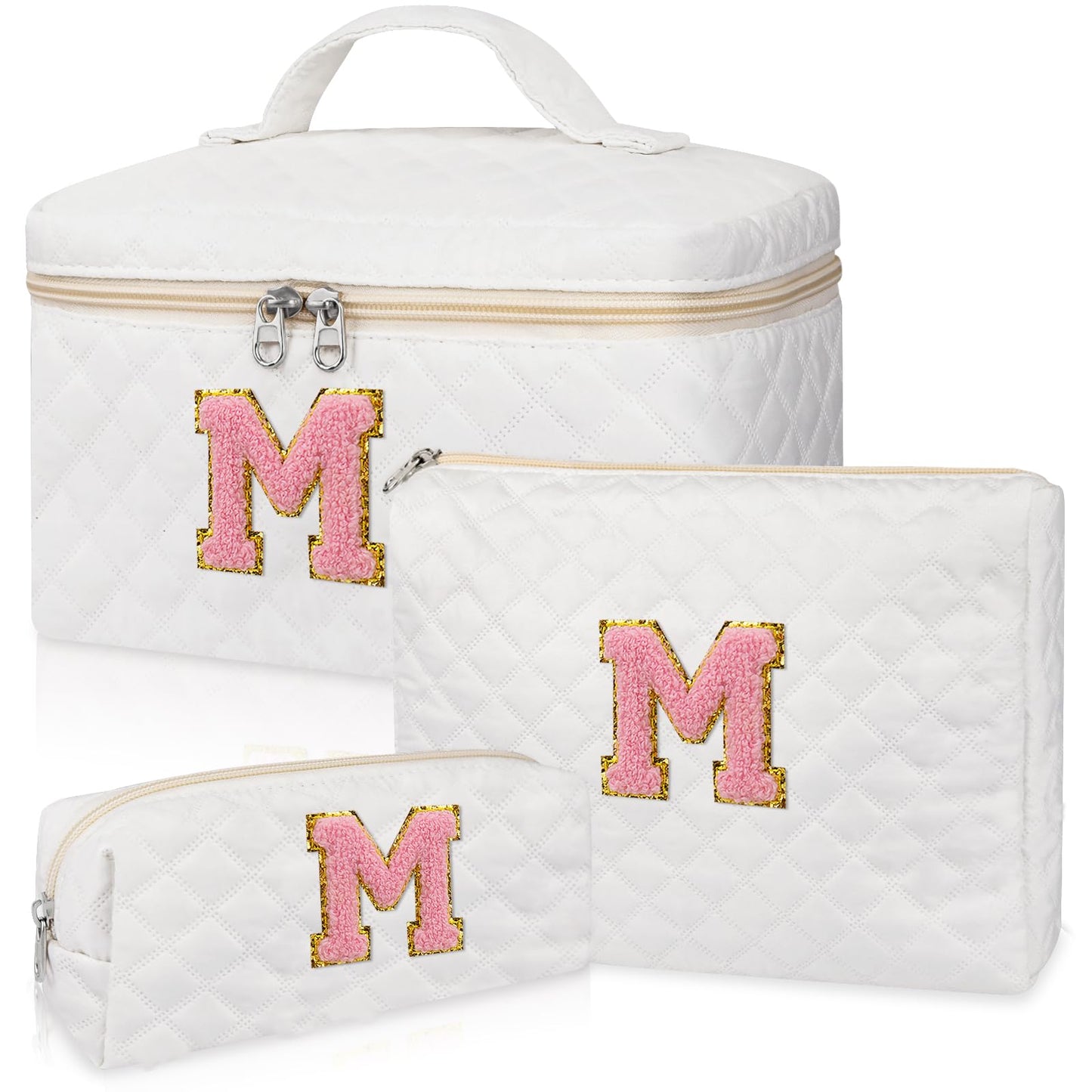 nitial Makeup Bag, Personalized Monogram Cosmetic Bag Set, Large Make up Bags | Travel Toiletry Bag | Makeup Bag for Girls Teen Girl Friend Sister Wife Girlfriend Gifts Daughter (Letter M)