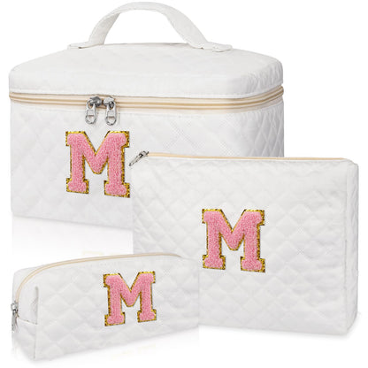 nitial Makeup Bag, Personalized Monogram Cosmetic Bag Set, Large Make up Bags | Travel Toiletry Bag | Makeup Bag for Girls Teen Girl Friend Sister Wife Girlfriend Gifts Daughter (Letter M)