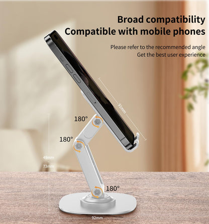 360° Degree Rotating Mobile Phone Holder,Fully Adjustable Foldable Desktop Phone Holder Stand Base,Foldable Desktop Cell Phone Stands for iPhone15 14 13 Pro Xr Xs Max X Plus iPad Samsung (K69-White)