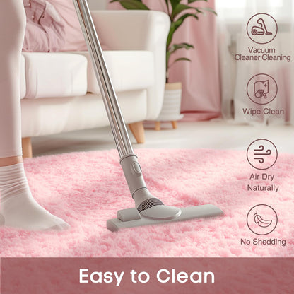 Ophanie Pink Round Rug for Bedroom Girls, Kids Fluffy Kawaii Fuzzy Furry Shag Area Rug, Cute Plush Soft Shaggy Bedside Circular Rugs 4Ft, Carpet for Teen Nursery Dorm Home Room Decor Aesthetic