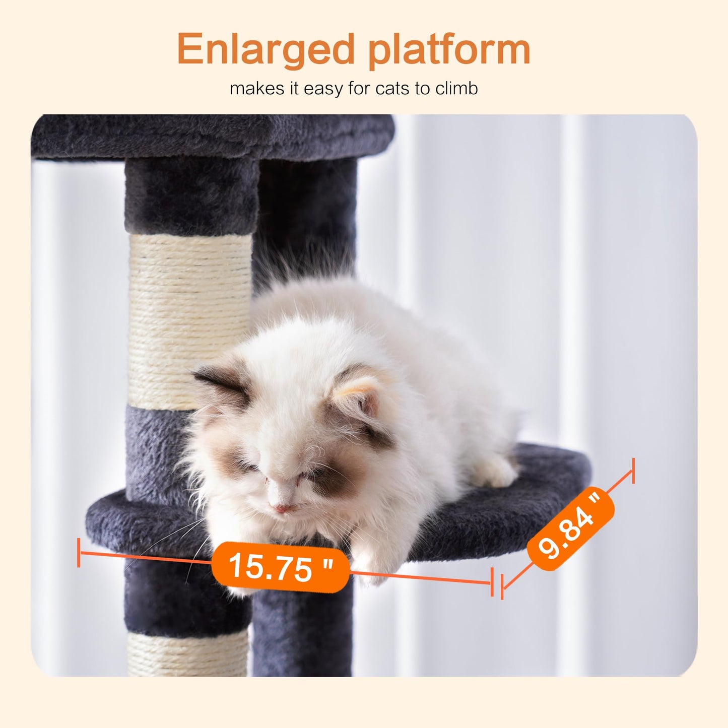 Heybly Cat Tree for Large Cats 20lbs Heavy Duty, 60 inches XXL Cat Tower for Indoor Cats, Multi-Level Furniture Condo with Big Padded Plush Perch, Cozy Basket, Smoky Gray HCT050G