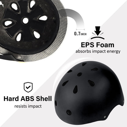 OUWOR Adult Skateboard Bike Helmet for Men and Women, Lightweight Adjustable, Multi-Sport for Bicycle Skate Scooter (Black, Large)