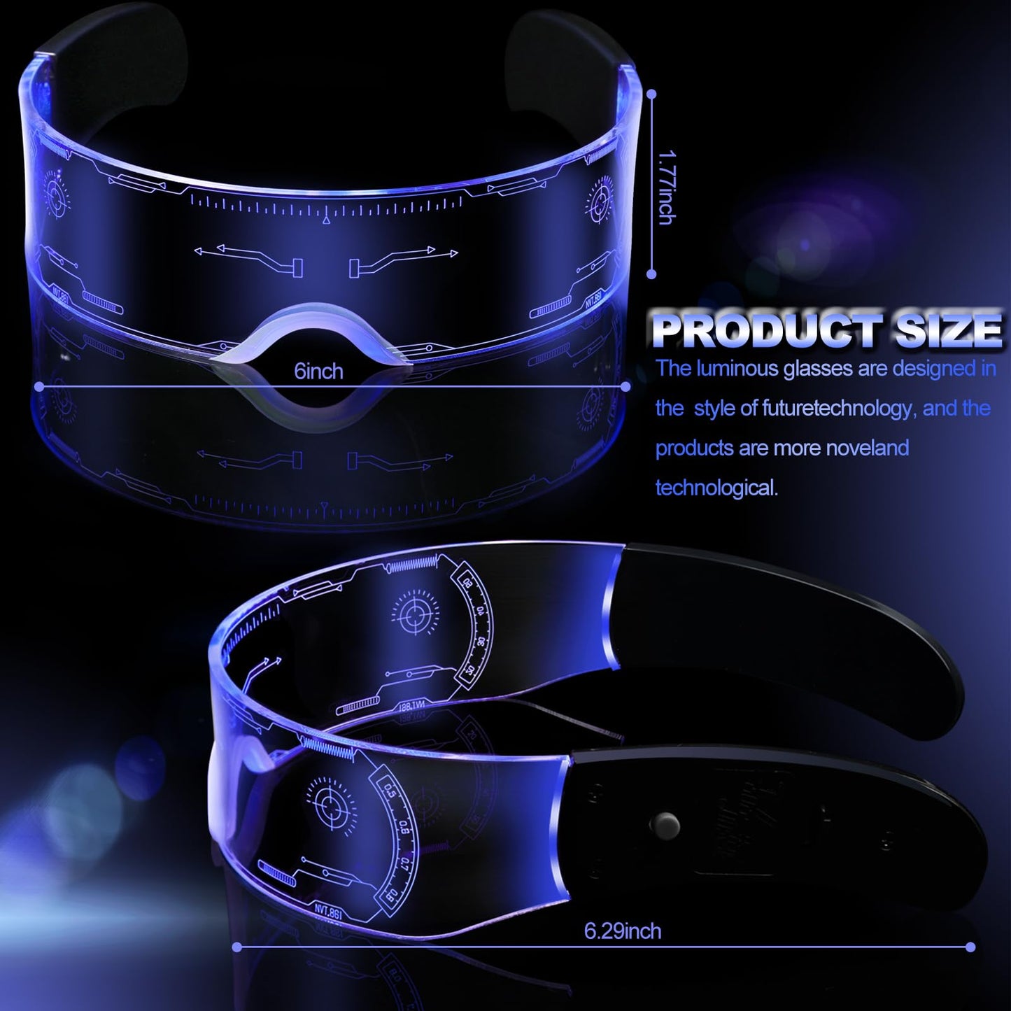 Led Visor Glasses Light Up 7 Colors and 4 Modes, Cyberpunk Glasses for Halloween Cosplay Party Bar Adults