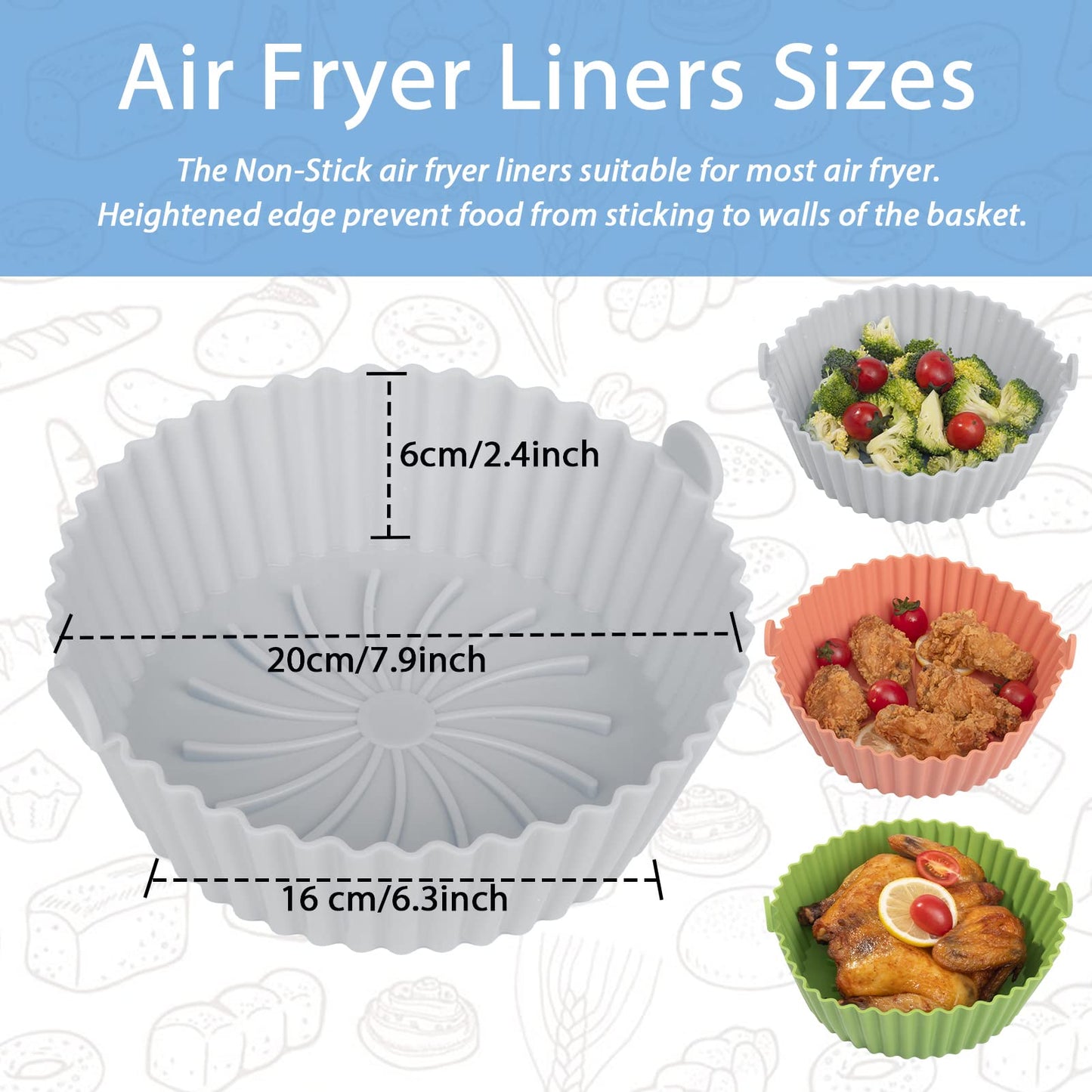 Loveuing Silicone Liners - Reusable Non-stick Pot Liner Compatible with COSORI Air Fryer Basket Accessories (Large - 6.3 Inch, Fit 3 to 4.5 Qt, Gray)