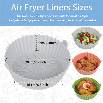 Loveuing Silicone Liners - Reusable Non-stick Pot Liner Compatible with COSORI Air Fryer Basket Accessories (Large - 6.3 Inch, Fit 3 to 4.5 Qt, Gray)