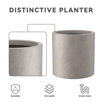 Kante 12.6" Dia Round Concrete Planter, Modern Style Large Cylindrical Plant Pot with Drainage Hole and Rubber Plug for Indoor Outdoor Patio, Weathered Concrete