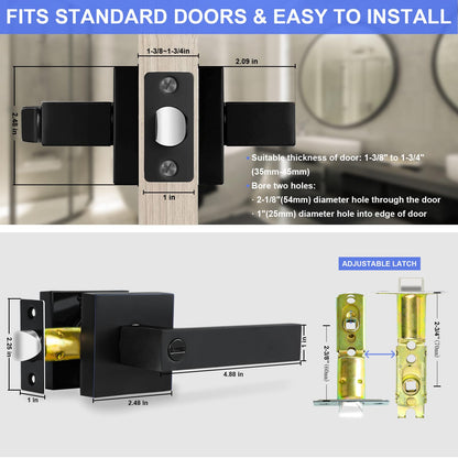 RAZCC Privacy Door Levers, 6 Pack Matte Black Door Handles, Bed and Bath Door Locksets Heavy Duty Keyless Interior Handles, Reversible for Left Right Handed Doors