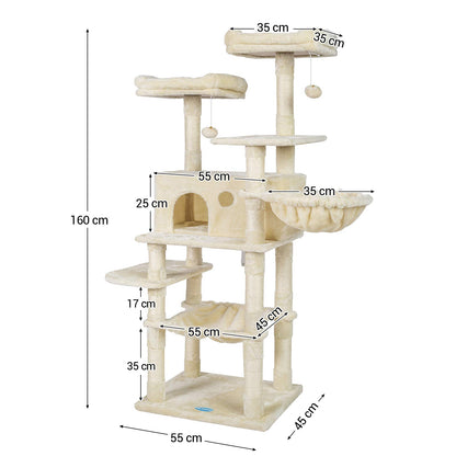 Hey-brother Cat Tree for Large Cats, Cat Tower with Scratching Posts, 2 Padded Plush Perches, Big Condo and Cozy Basket, Beige MPJ025M