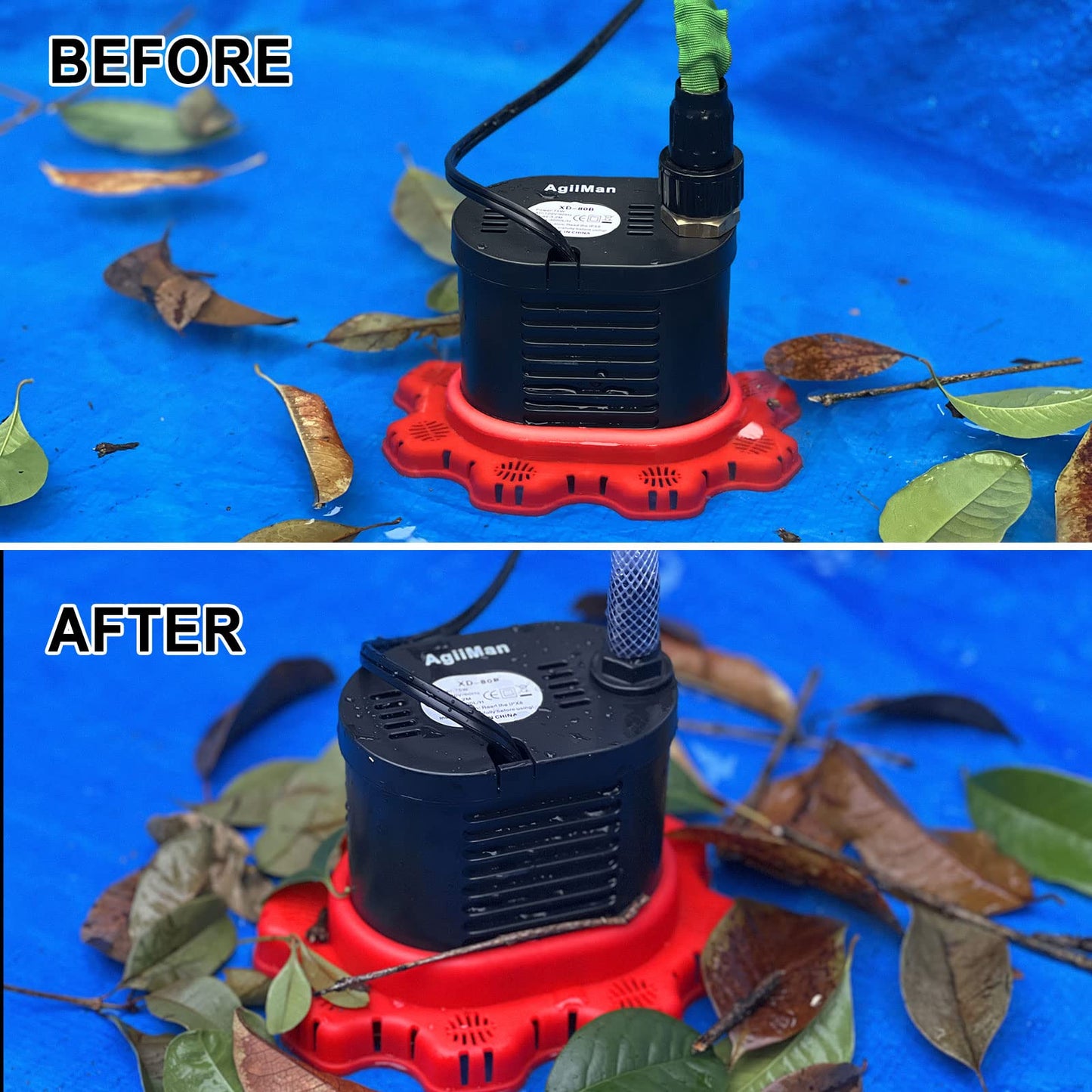 AgiiMan Pool Cover Pump Above Ground - 850 GPH Submersible Water Pump for Pool Draining, Portable Small Sump Pumps with 16' Drainage Hose and 25' Power Cord, 3 Adapters, Black