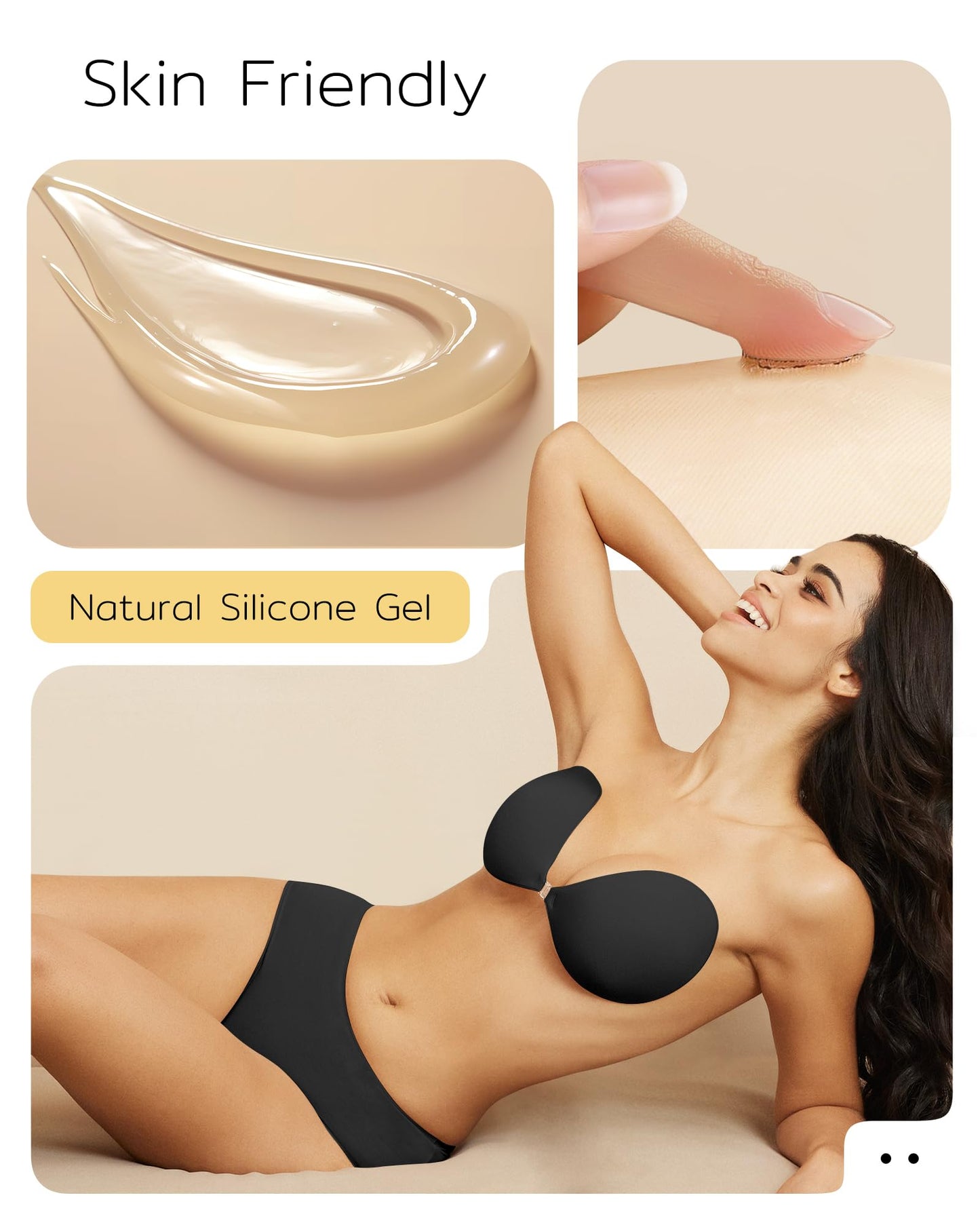 Niidor Adhesive Bra Strapless Sticky Invisible Push up Silicone Bra for Backless Dress with Nipple Covers (A Cup) Black