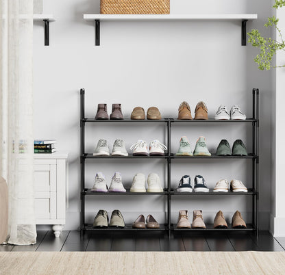 FIDUCIAL HOME 4 Tiers Shoe Rack Organizer 16-20 Pairs Stackable Shoe Storage Shelf Durable for Closet Entryway, Black