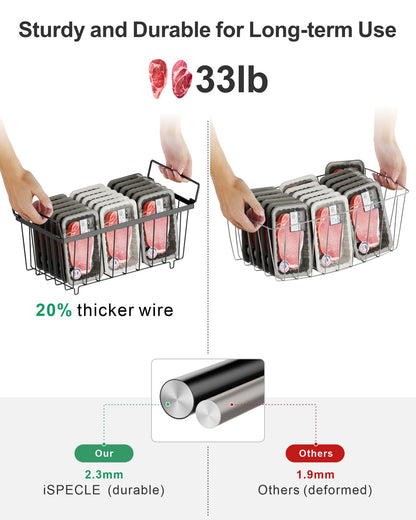 iSPECLE Freezer Organizer Bins - 4 Pack Small Stackable Deep Freezer Organizer Bins for 7 Cu.Ft Freezers Easy Get Bottom Foods without Digging, Chest Freezer Organizer Prevent Frozen Food Waste, Black