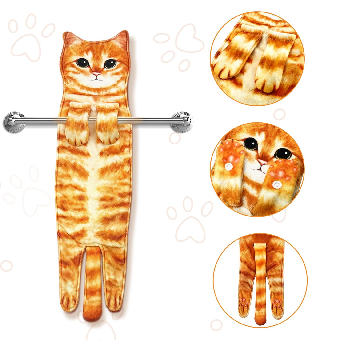 PAT JUUMG Funny Cat Hand Towels for Bathroom Kitchen Decor Towel,Cute Decorative Hanging Face Towels,Super Absorbent Soft, Housewarming Gift,Cat Lovers Gifts for Women (Orange)