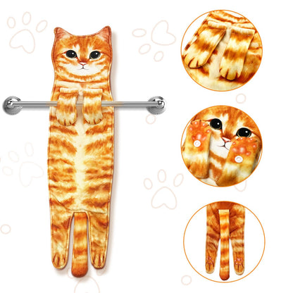 PAT JUUMG Funny Cat Hand Towels for Bathroom Kitchen Decor Towel,Cute Decorative Hanging Face Towels,Super Absorbent Soft, Housewarming Gift,Cat Lovers Gifts for Women (Orange)