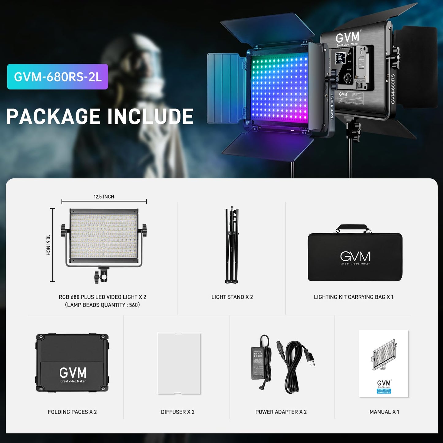 GVM RGB LED Video Light with Lighting Kits, 680RS 50W Led Panel Light with Bluetooth Control, 2 Packs Photography Lighting for YouTube Studio, Video Shooting, Gaming, Streaming, Conference