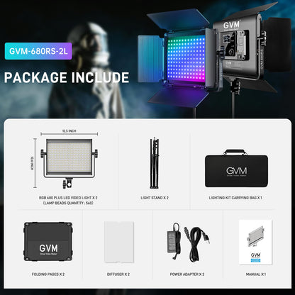 GVM RGB LED Video Light with Lighting Kits, 680RS 50W Led Panel Light with Bluetooth Control, 2 Packs Photography Lighting for YouTube Studio, Video Shooting, Gaming, Streaming, Conference