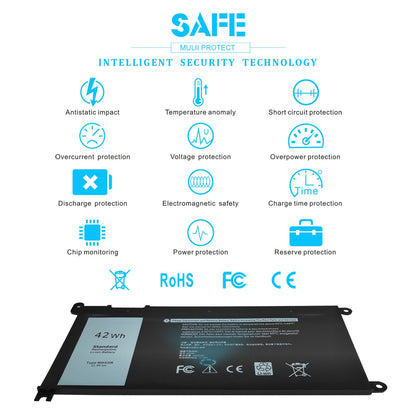 42Wh WDX0R WDXOR 11.4V Battery for Dell Inspiron 13 7375 7368 7378 5368 5378 5379 P69G 15 7573 7579 7560 7570 7569 5570 5567 5565 5568 5578 5579 5575 17 5765 5767 5770 5775 P58F P66F P75F FW8KR CYMGM