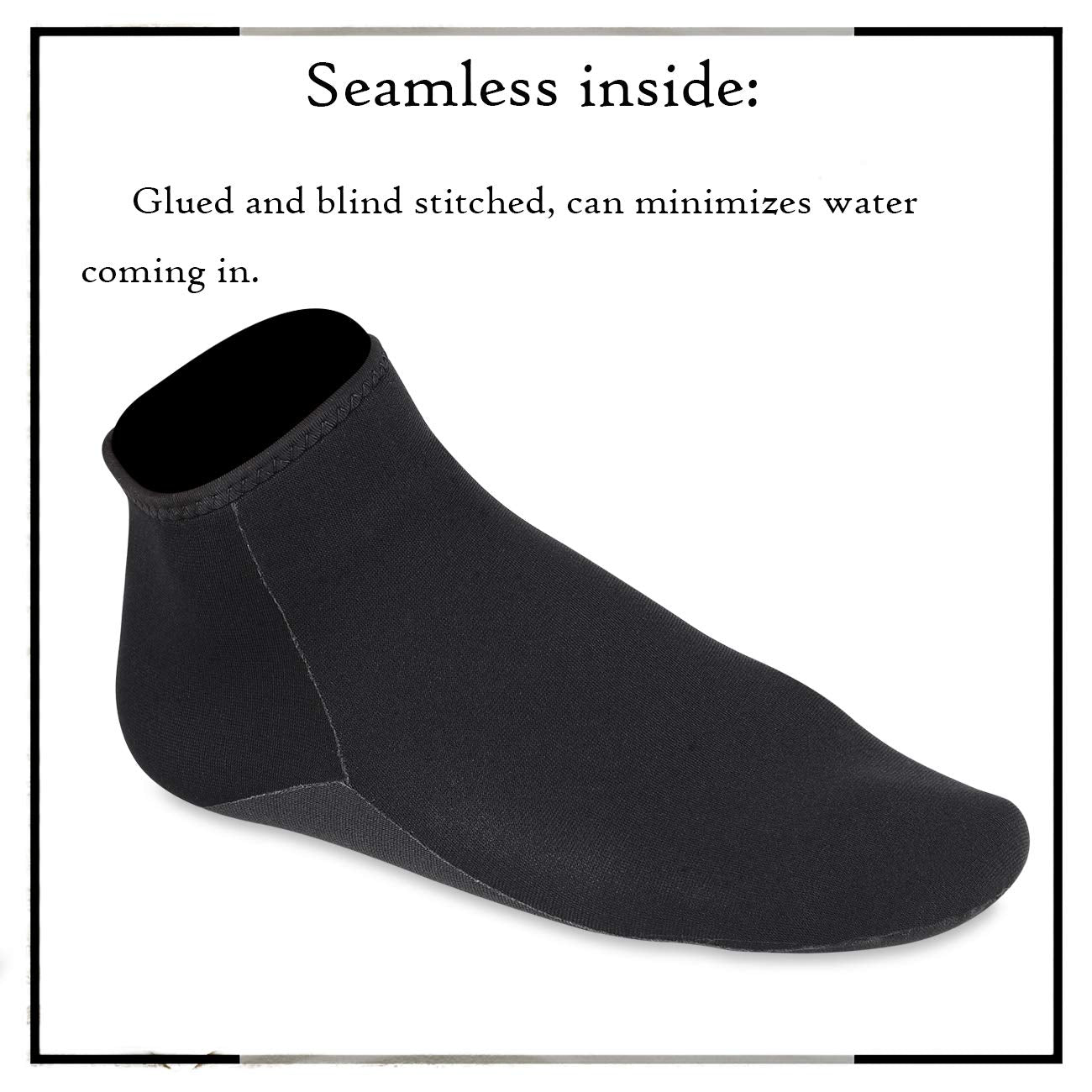 Neoprene Beach Booties - 3mm Glued Blind Stitched Anti-Slip Wetsuit Boots - Fin Swim Socks for Water Sports & Outdoor Activities (3mm Low Cut/Black, S)