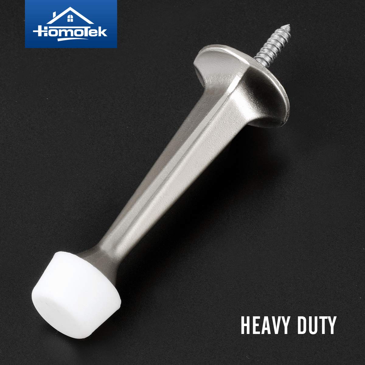 HOMOTEK 4 Pack Heavy Duty Solid Rigid Door Stop with Soft Rubber Tip, Zinc Die Cast Door Stopper Protect Wall & Door, Satin Nickel