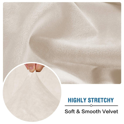 H.VERSAILTEX Velvet Stretch Couch Cushion Cover Plush Cushion Slipcover for Chair Loveseat Sofa Cushion Furniture Protector Seat Cushion Sofa Cover (3 Piece Sofa Cushion Covers, Ivory)