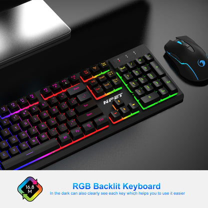 NPET S21 Wireless Gaming Keyboard and Mouse Combo, RGB Backlit Quiet Ergonomic Mechanical Feeling Keyboard, Gaming Mouse 3200DPI, for Desktop