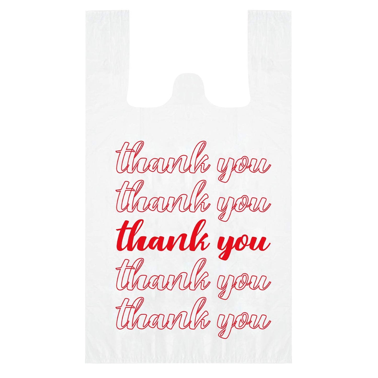 Lawei 500 Count Thank You Bags Reusable Grocery Bag - 13 x 7 x 21 Inch Plastic T-Shirt Bags for Shopping, Restaurants, Catering (15mic, 0.6 Mil), Bulk Carryout Shopping Bags